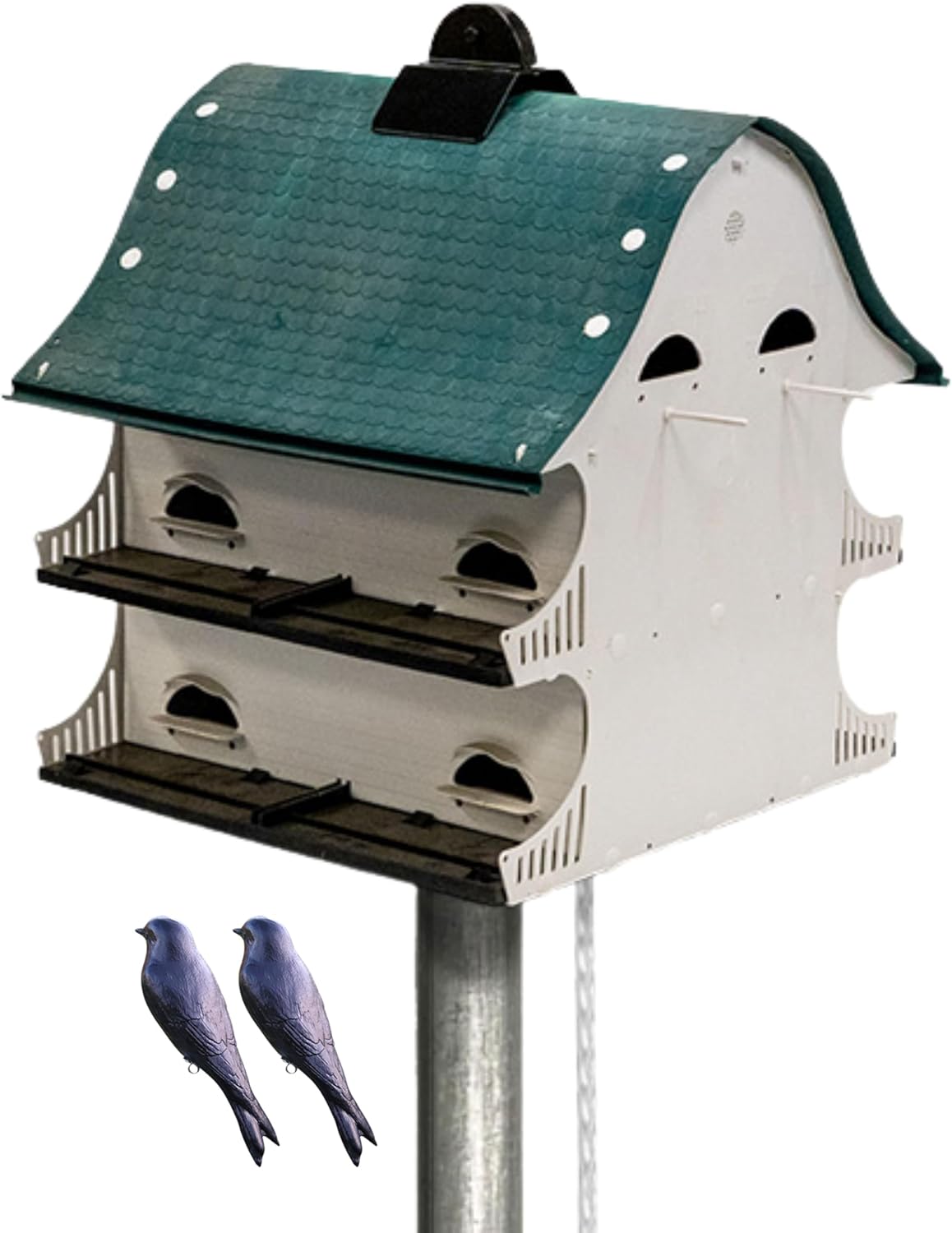 Complete Martin Colony Kit | American Barn-Style Purple Martin House with Compatible Pole, Pulley System & 2 Decoys | Durable Outdoor Birdhouse Setup for Backyard Birding & Easy Maintenance