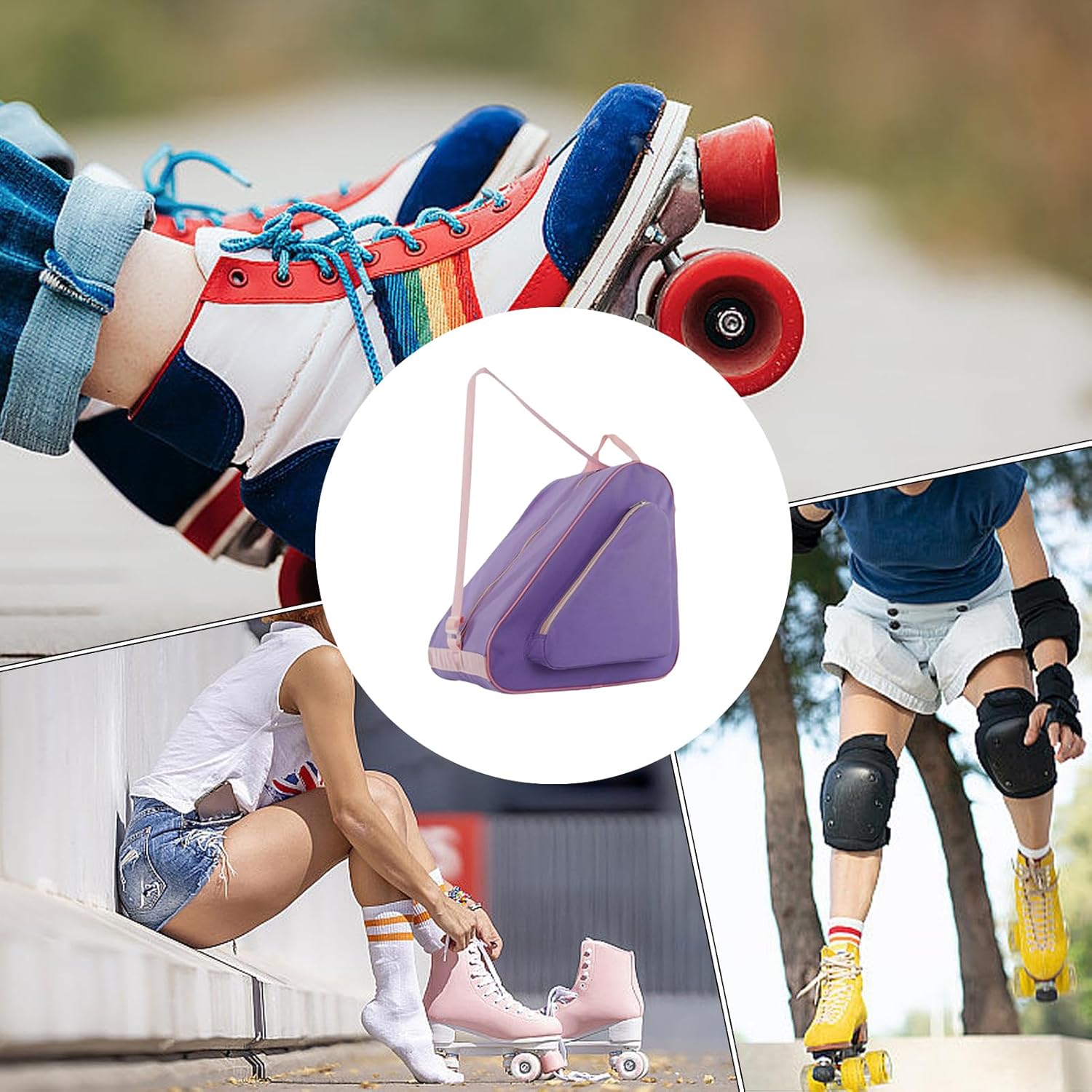 Roller Skate Bag - Skating Shoes Storage, Waterproof Ice Skate Bags With Adjustable Shoulder Strap, Nylon Figure Skatings Shoes Carry Container, Figure Quad Accessories For Kids And Adults