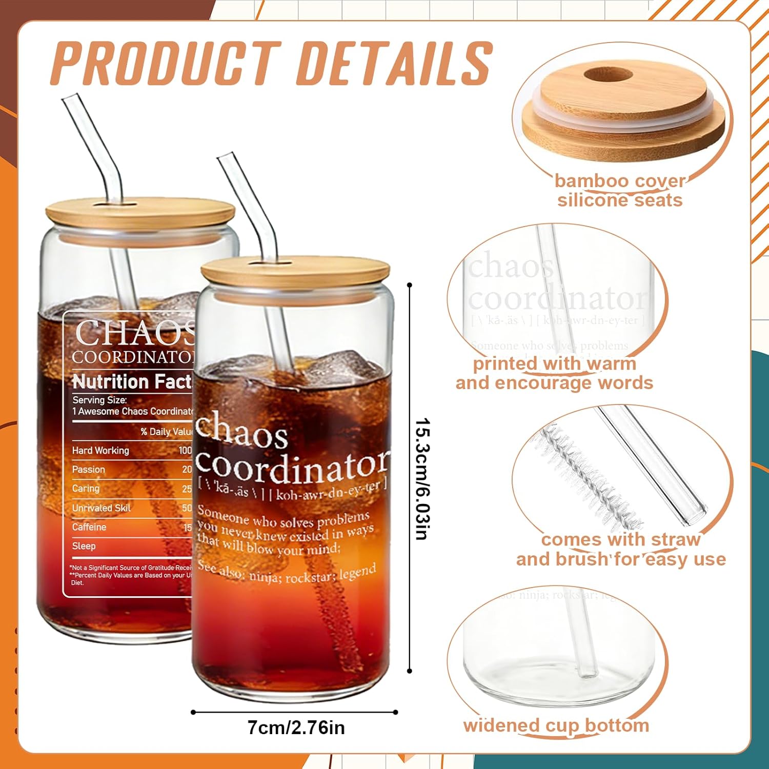 6 Set Employee Appreciation Gifts Bulk Chaos Coordinator Gifts Include Thank You Glasses Tumblers Coil Notebook Pen Boss Gifts for Coworker Manager Staff Women Men Office Inspirational Gift