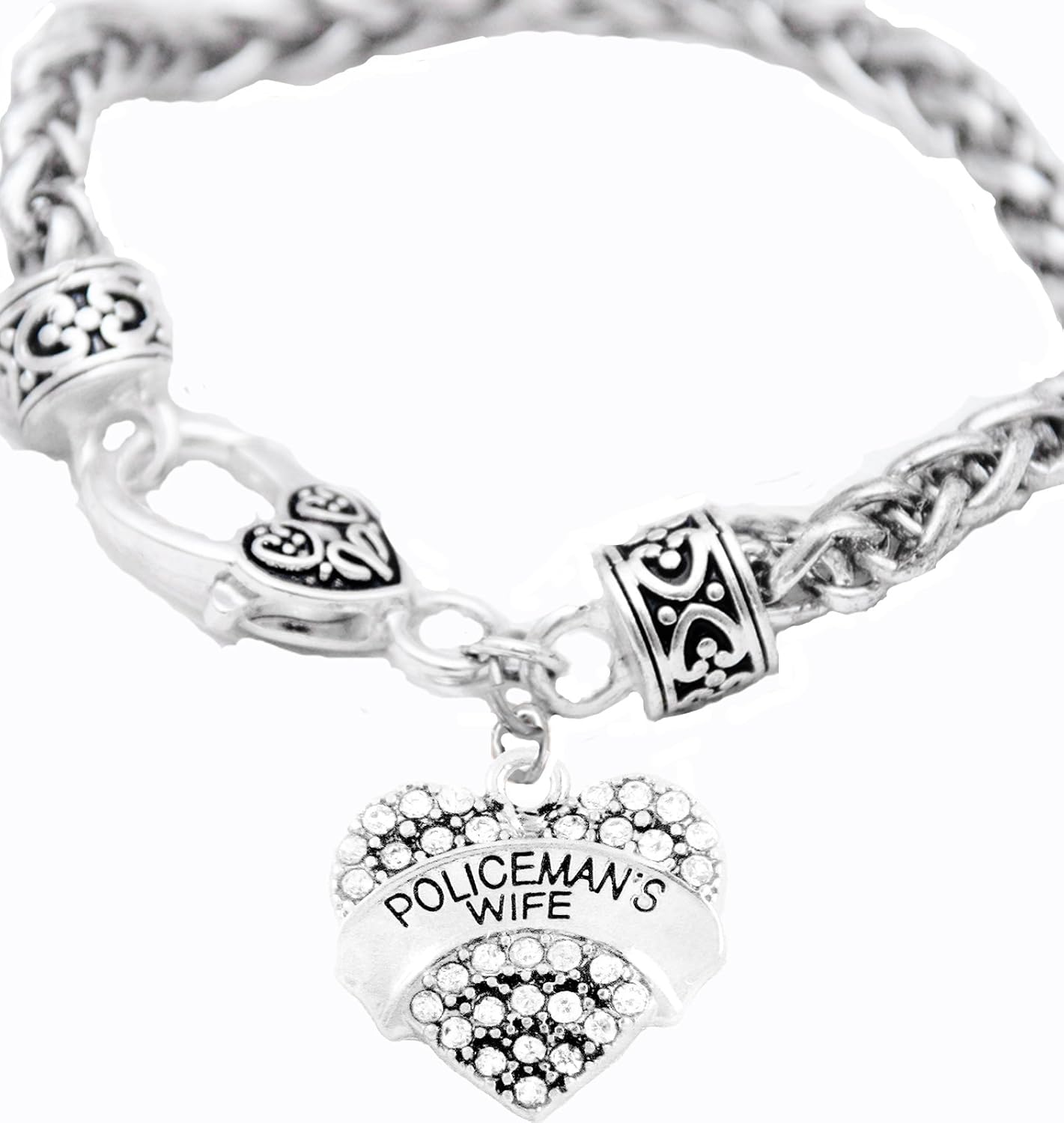 Cardinali Jewelry Policeman's Wife Crystal Heart Bracelet, Hypoallergenic, Safe-Nickel, Lead, and Cadmium Free.