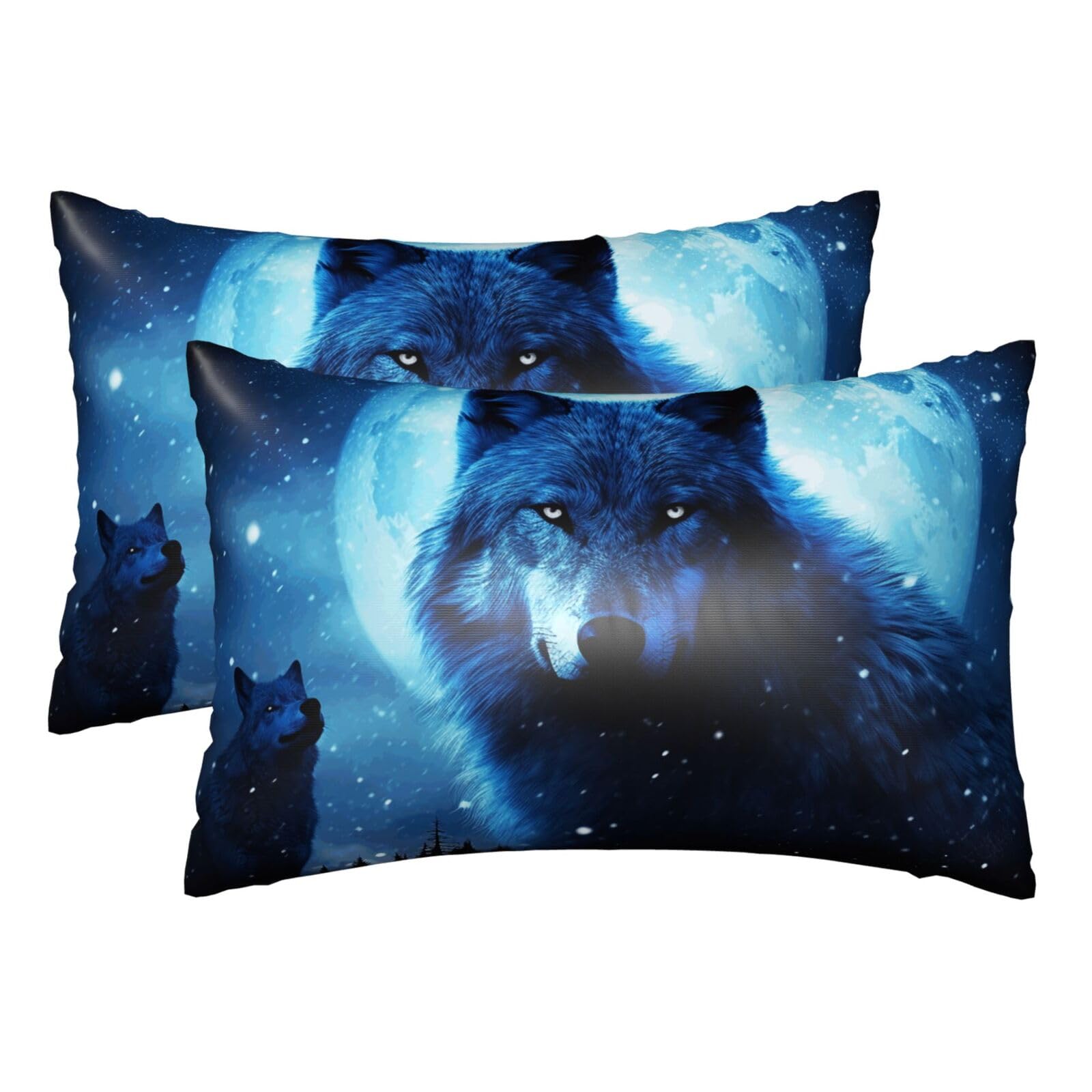 Silk Pillowcases Set of 2 Pillow Shams Breathable Soft Pillow Covers with Envelope Closure Wolfs Pillowcases Standard Size 20x30 Inches Washed Pillow Cases for Hair and Skin