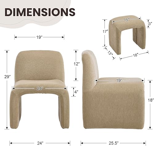 Miniatura 2 de Kaki - Silla decorativa tapizada de felpilla con juego otomano, sillas laterales modernas sin brazos para sala de estar, dormitorio, espacio