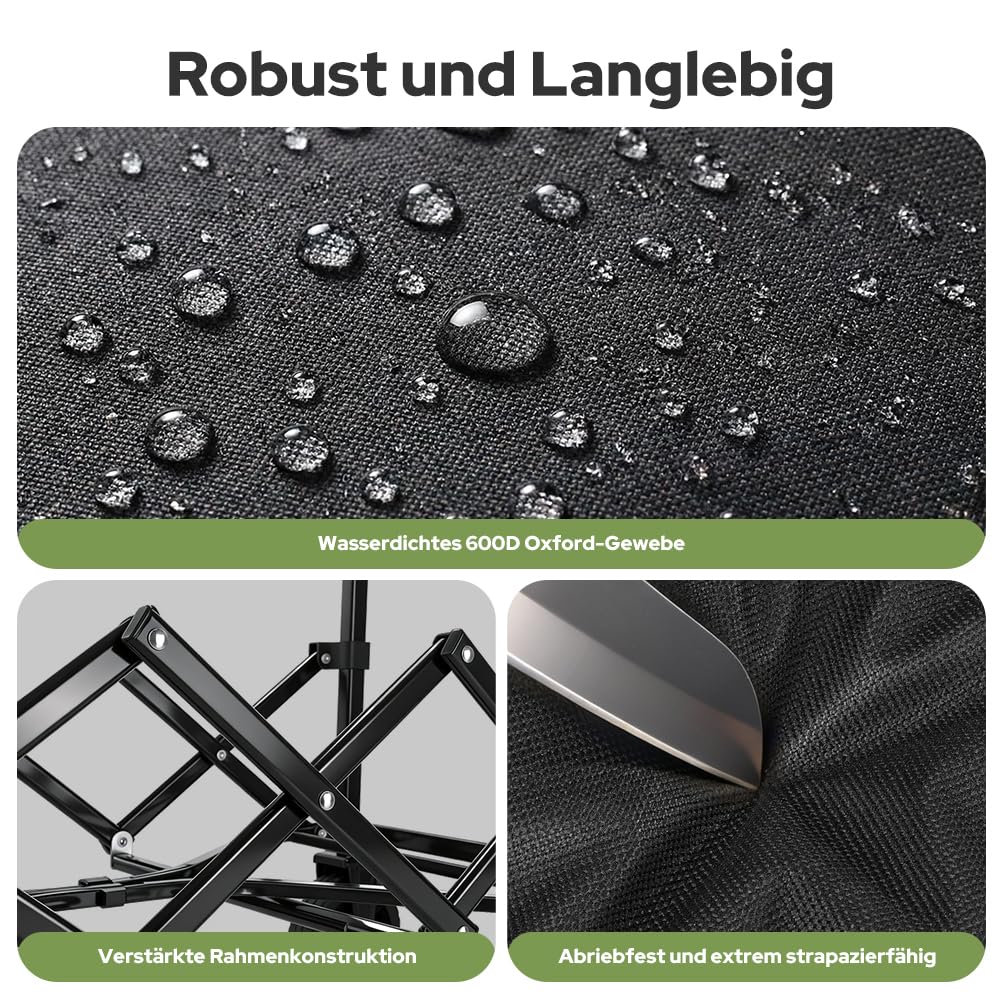 SLIDBEAT Bollerwagen Faltbar 120L 100KG, Abnehmbarer Stoffbeutel Faltbarer Bollerwagen All Terrain Räder Verstellbarem Griff, Klappbollerwagen mit Getränkehalter Für Camping Outdoor Garten Shopping