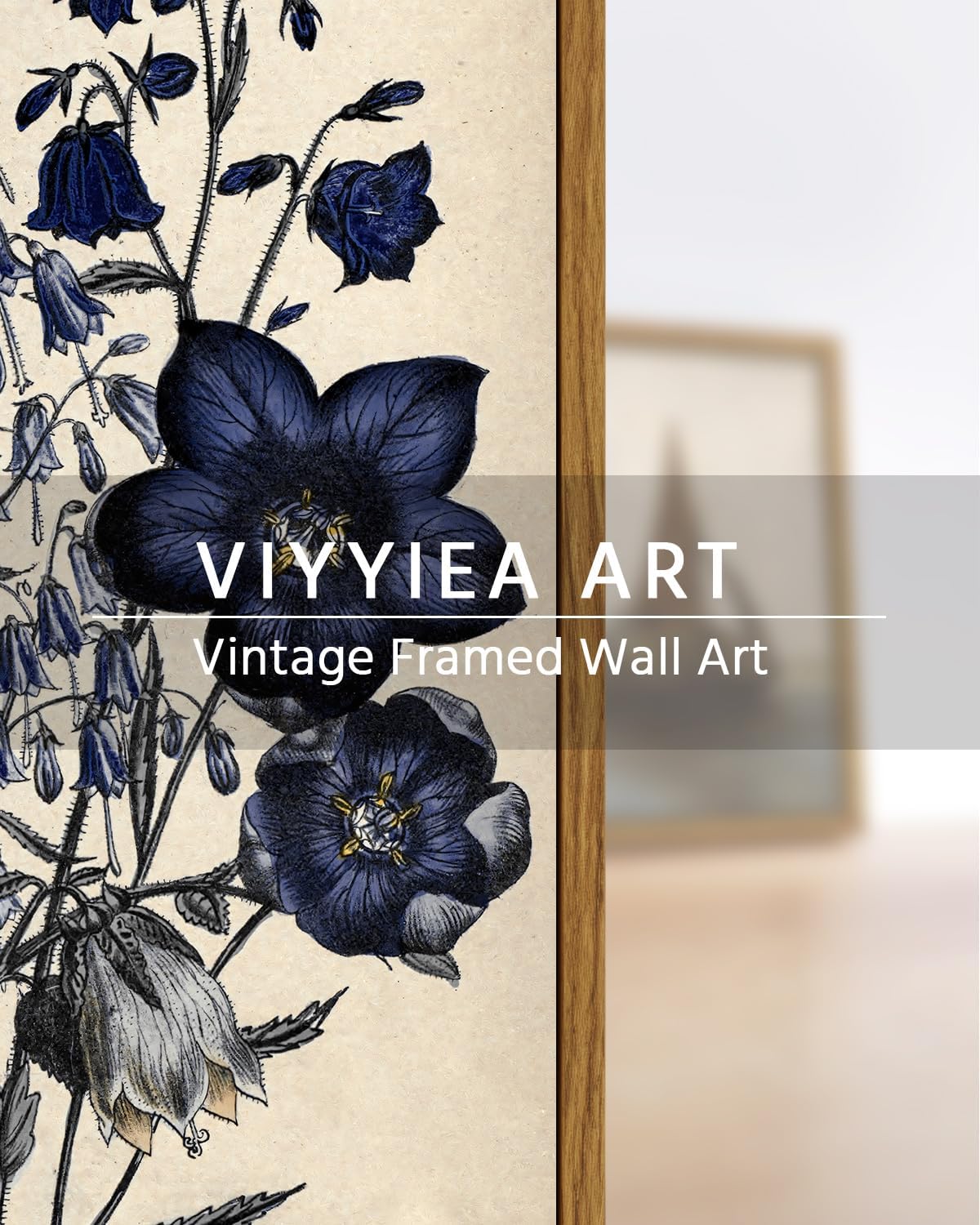 VIYYIEA Vintage Framed Botanical Wall Art Decor, Living Room Bedroom Blue Campanula Pictures Retro Wall Decor, Framed Canvas Prints Artwork, Farmhouse Flower Paintings,16x24 Inch
