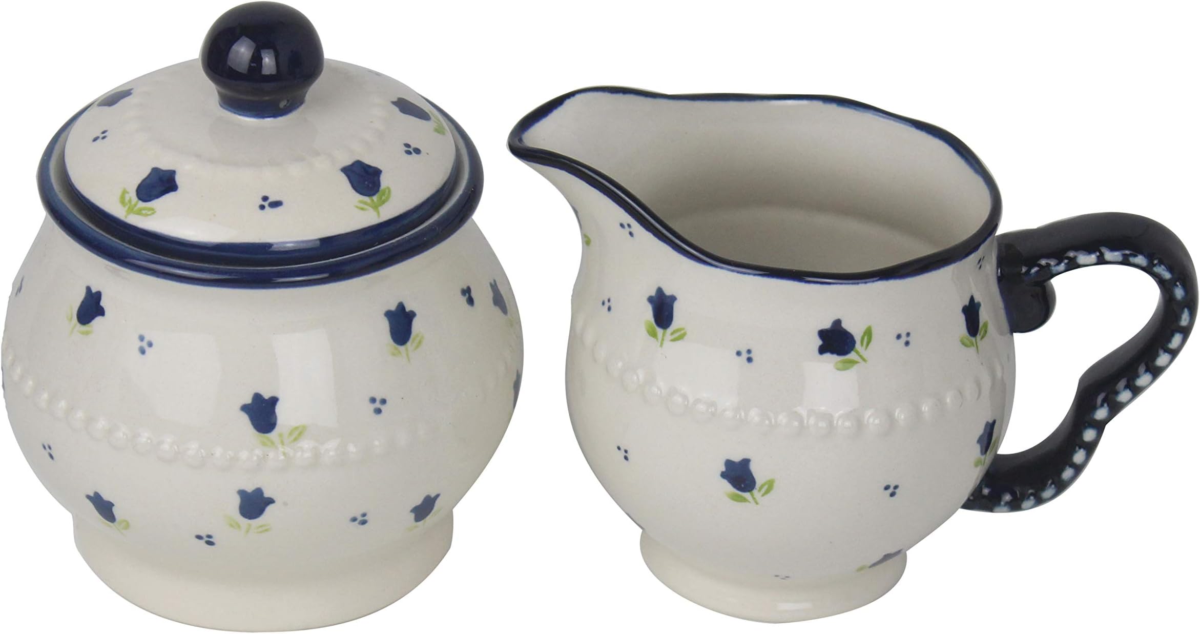Lonovel Cream & Sugar Sets with Lids Porcelain Vintage Floral Sugar Bowl and Creamer Set In Beige Stoneware Sugar and Creamer Set for Kitchen Dining Serveware,Home Decorative Gift,3 Colors (Blue Rose)