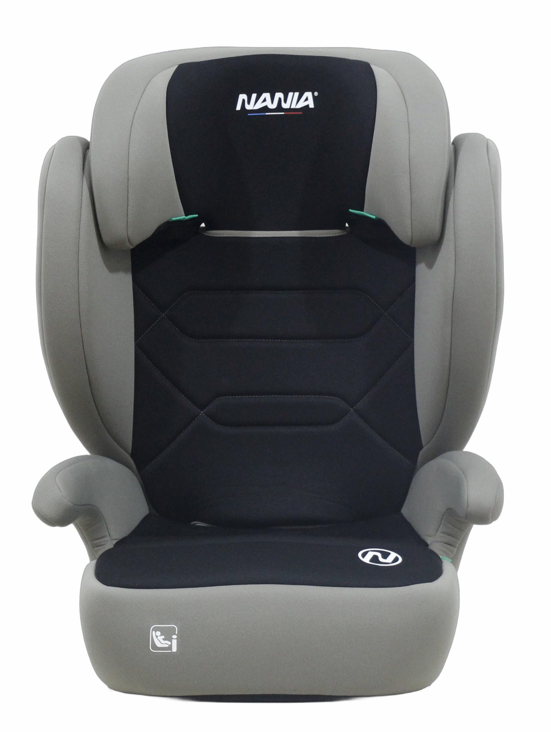 NANIA Belem 2 in 1 Seggiolino auto, i-Size, Gruppo 2/3 100-150 cm, da 3,5 a 12 anni, da 15 a 36 kg, cintura di sicurezza a 3 punti, Protezioni laterali-Poggiatesta Regolabile 9 Posizioni-Nero