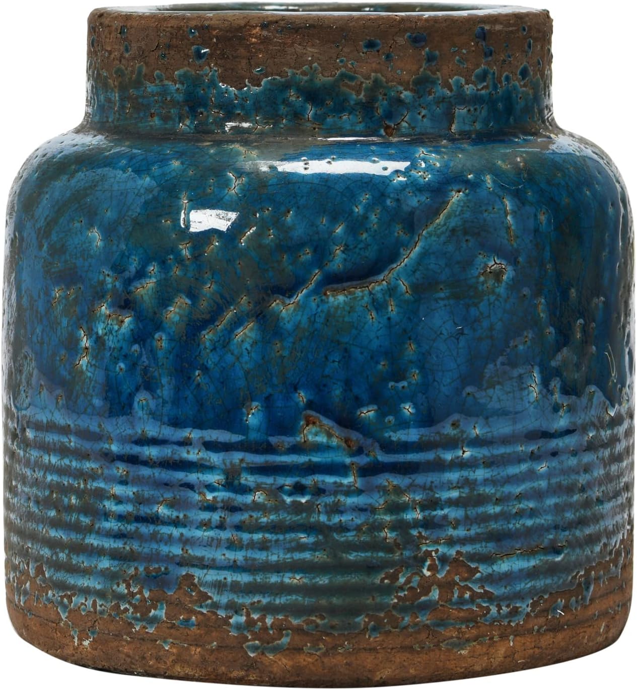 Creative Co-Op Debossed Terra-cotta Vase, Distressed Blue Finish