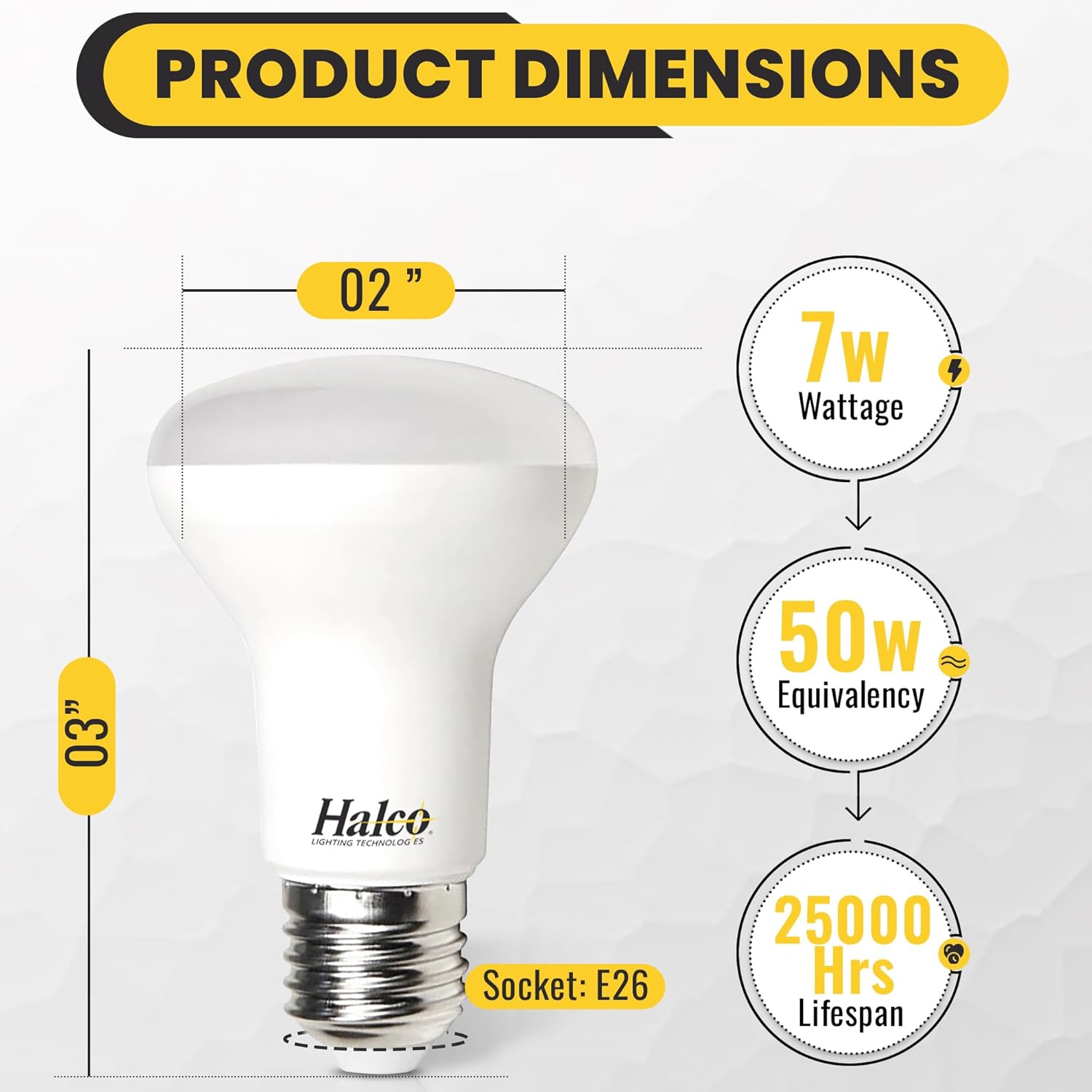 Halco Lighting Technologies BR20 LED Bulb, Flood Light Bulb, R20, 500 Lumens, 7 Watts, Dimmable, 25,000 Hour Lifespan, 80+ CRI, E26 Base, White (3000K Warm White)
