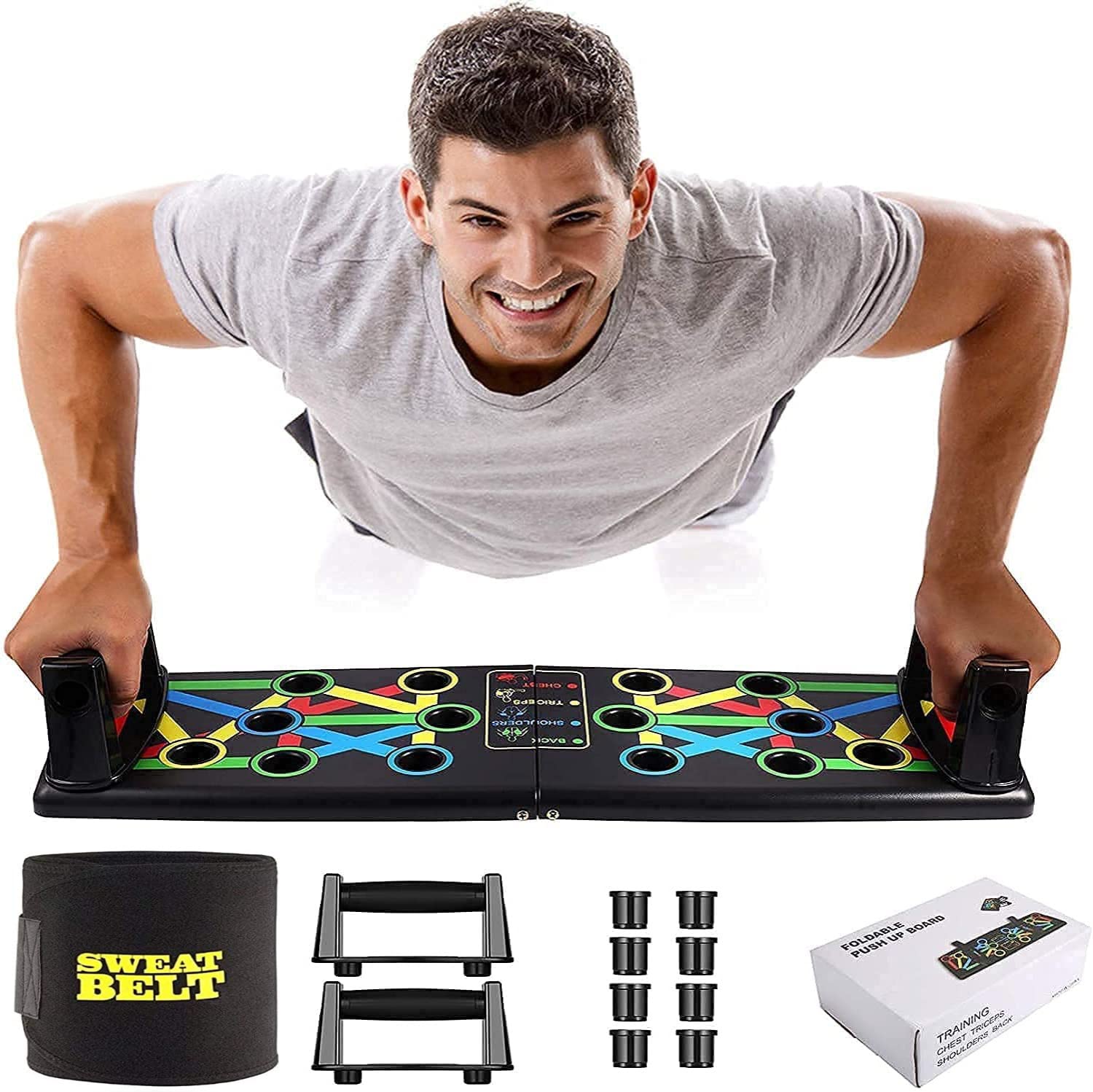 DICTA - Push Up Board System, 15 in 1 with sweat belt Body Building Exercise Tools Workout Push Up Stands, Push Up Workout Board Training System for Men Women (Black) (B0BPXKK2R9) Amazon Price History, Amazon Price Tracker