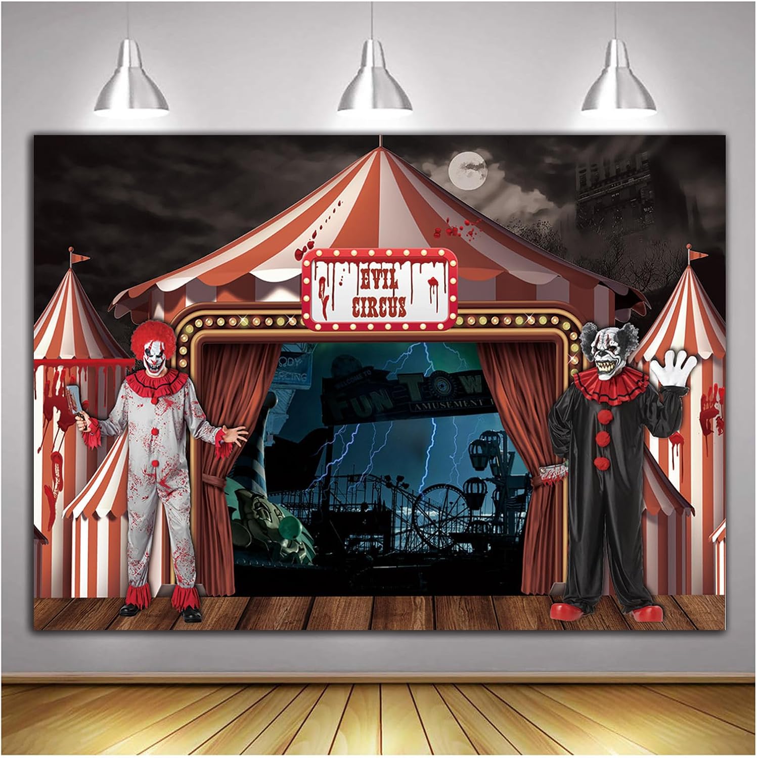 Horror Circus Backdrop Photography for Scary Halloween Party Decor Carnival Haunted House Evil Giant Clown Photo Background Hallowmas Birthday Photo Booth Props Banner (9x6 FT)