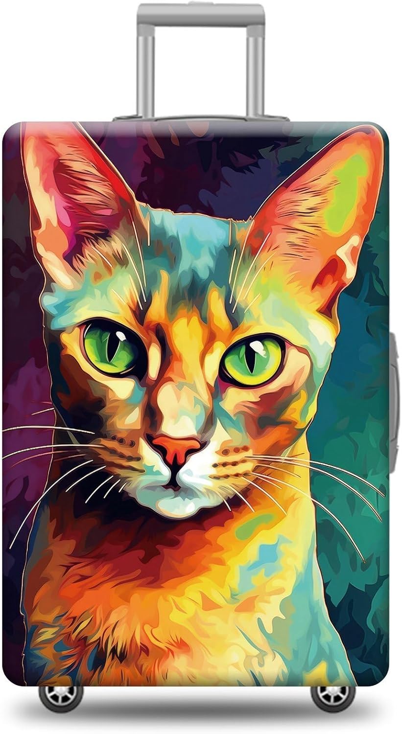 Personalized Luggage Cover Cute Oriental Shorthair Cat Suitcase Protector Washable Elastic Baggage Cover For Pet Lovers Fits 18"-32" Luggage Style 4