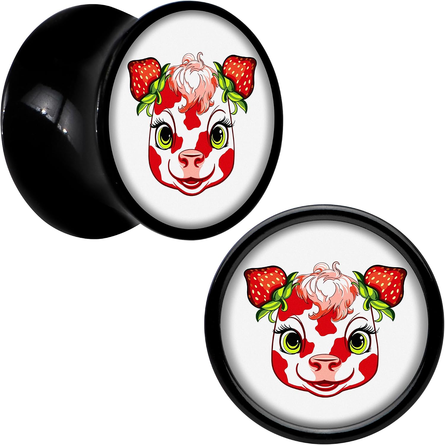 Body Candy Strawberry Cow Acrylic Saddle Plug Set of 2pc