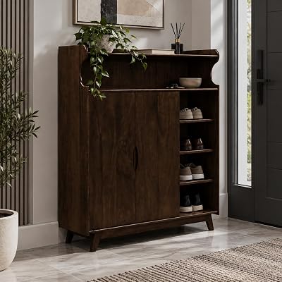Attic Ritz Shoerack|Shoe Storage Cabinet for Home|Shoe Rack with Seat & Door|Shoe Organizer|Shoe Rack for Home|Walnut Matte Finish