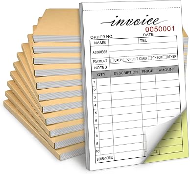 10 Pack Invoice Receipt Book, 3.4x5.5" Handheld 2-Part Carbonless Sales Invoice Book, Invoice Pad with Cardboard for Small Boutique Business, 50 Sets