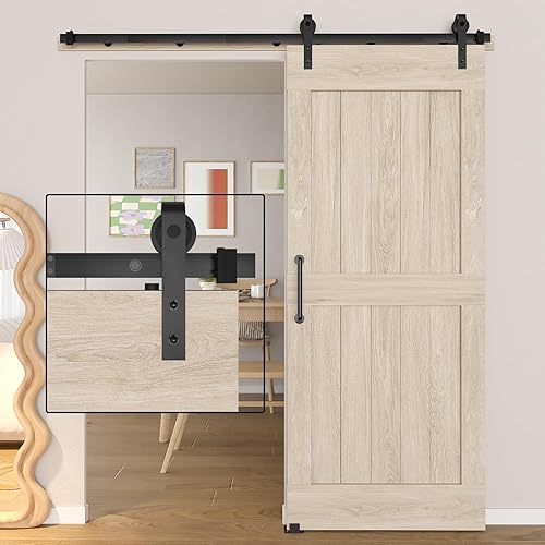 Kit de herrajes para puerta corrediza de granero de 6 pies, riel modular de fijación de tornillo mejorado, kit de riel de puerta de granero