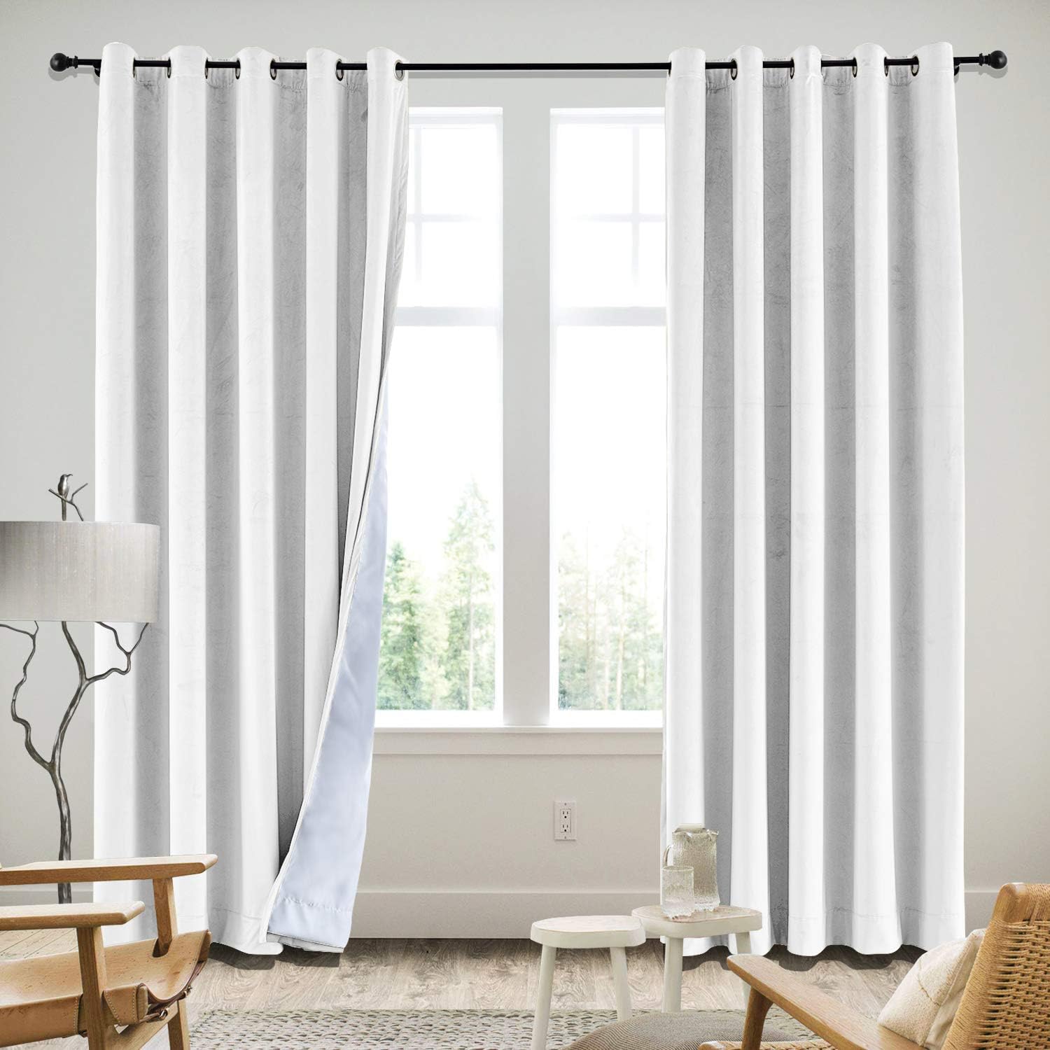 cololeaf Extra Long Blackout Curtains Grommet Velvet Curtains Blackout Shades Room Darkening Blinds Thermal Insulated Curtains for Living Room Hotel,Off White 100W x 120L Inch (1 Panel)