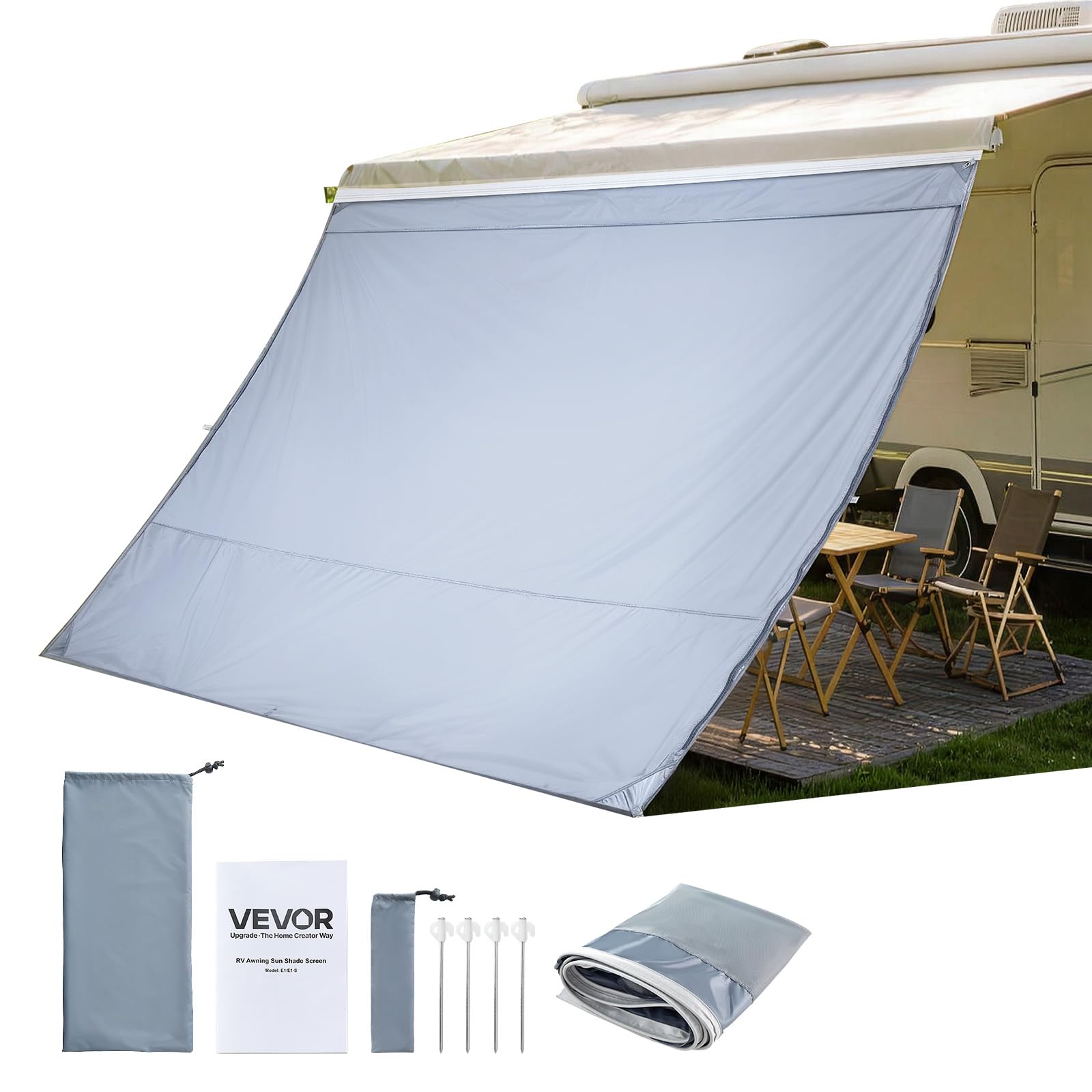 VEVOR Paroi Avant pour Store de Camping-Car 2x2,8 m, Façade de Store Compatible avec Auvent 3 m, Pare-Soleil Caravane Voyage, avec Couverture Zippée en PU UV50+, Maille Polyester Double Couture