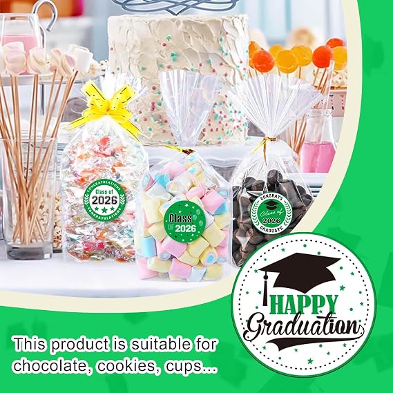 180 PCS 2026 Graduation Stickers Candy Drop Labels Chocolate Sticker for 2026 Graduation Party Favor, Congrats Grad Senior Class of 2026 Party Favor for Celebration, Green
