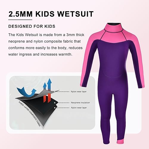 Miniatura 3 de Traje de neopreno para niños y niñas pequeños, traje de baño térmico de neopreno de 0.098 pulgadas y 0.118 pulgadas con cremallera trasera, manga