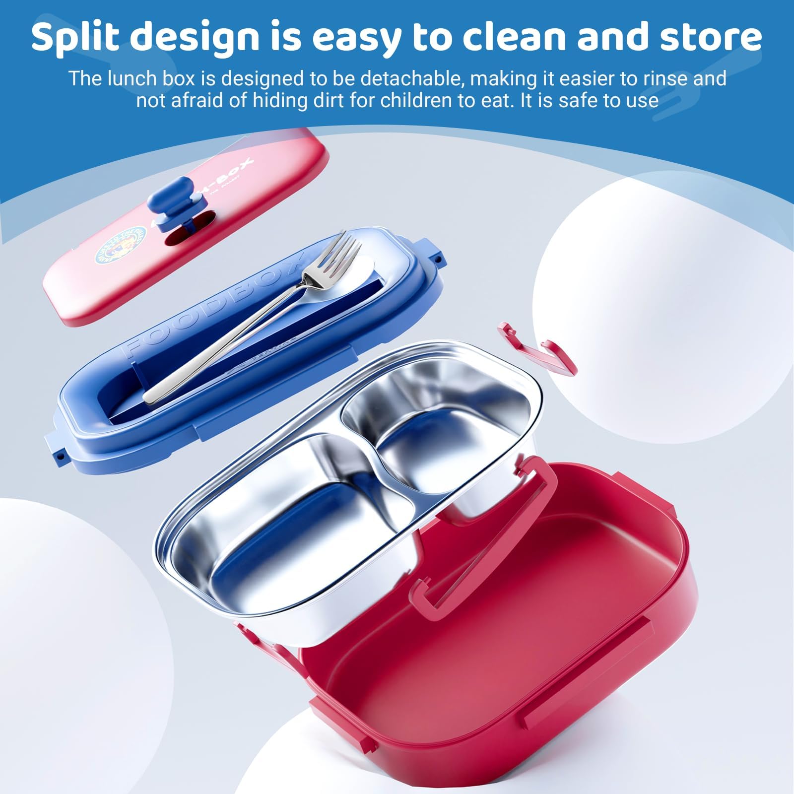 Contenitore per il pranzo per adulti, in acciaio inox, per bambini, con scomparti, Porta Pranzo Campus - Porta Pranzo Bento per Bambini - Scomparto Bento e Forchetta - 1200 ml