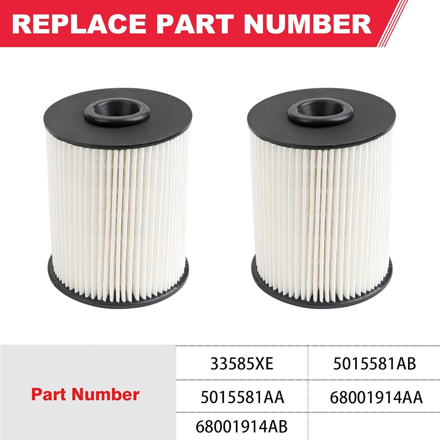 5.9 Cummins Fuel Filter (2Pcs) Fits for 2000-2009 Dodge Ram 2500 3500 5.9L Cummins Turbo Diesel Replaces# 68001914AA, 68001914AB, 5015581AA, 5015581AB, 33585XE