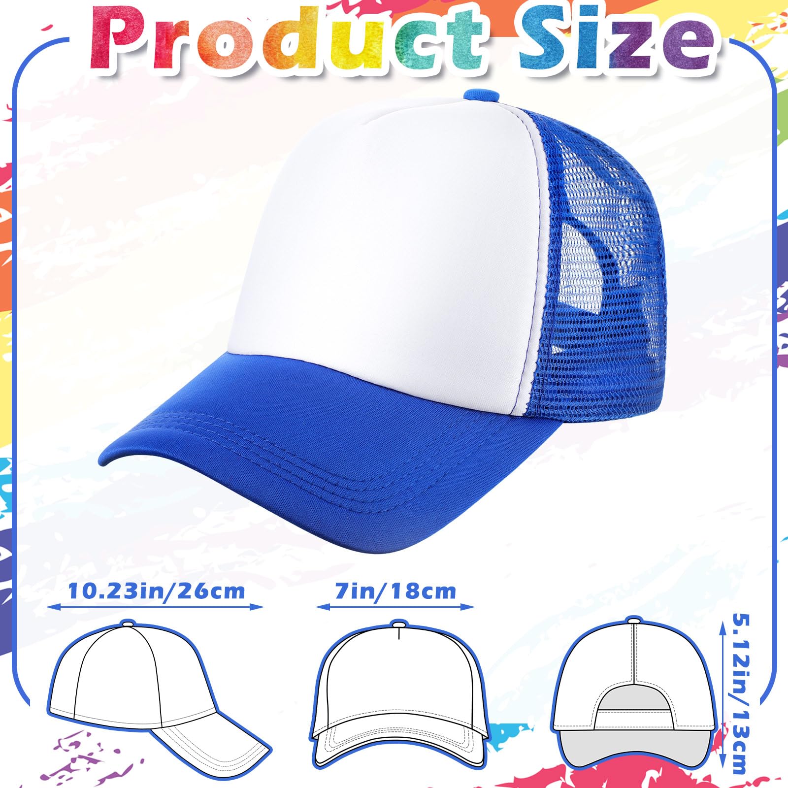 Patelai 24pcs Trucker Hats Bulk DIY Blank Mesh Baseball Cap Adjustable Sublimation Wholesale Camp Birthday Party(6 Color,Kid)