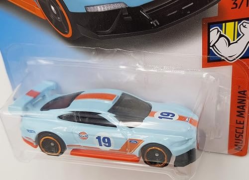 Miniatura 2 de Hot Wheels 2019 Muscle Mania Custom '18 Ford Mustang GT 180/250, azul claro y naranja