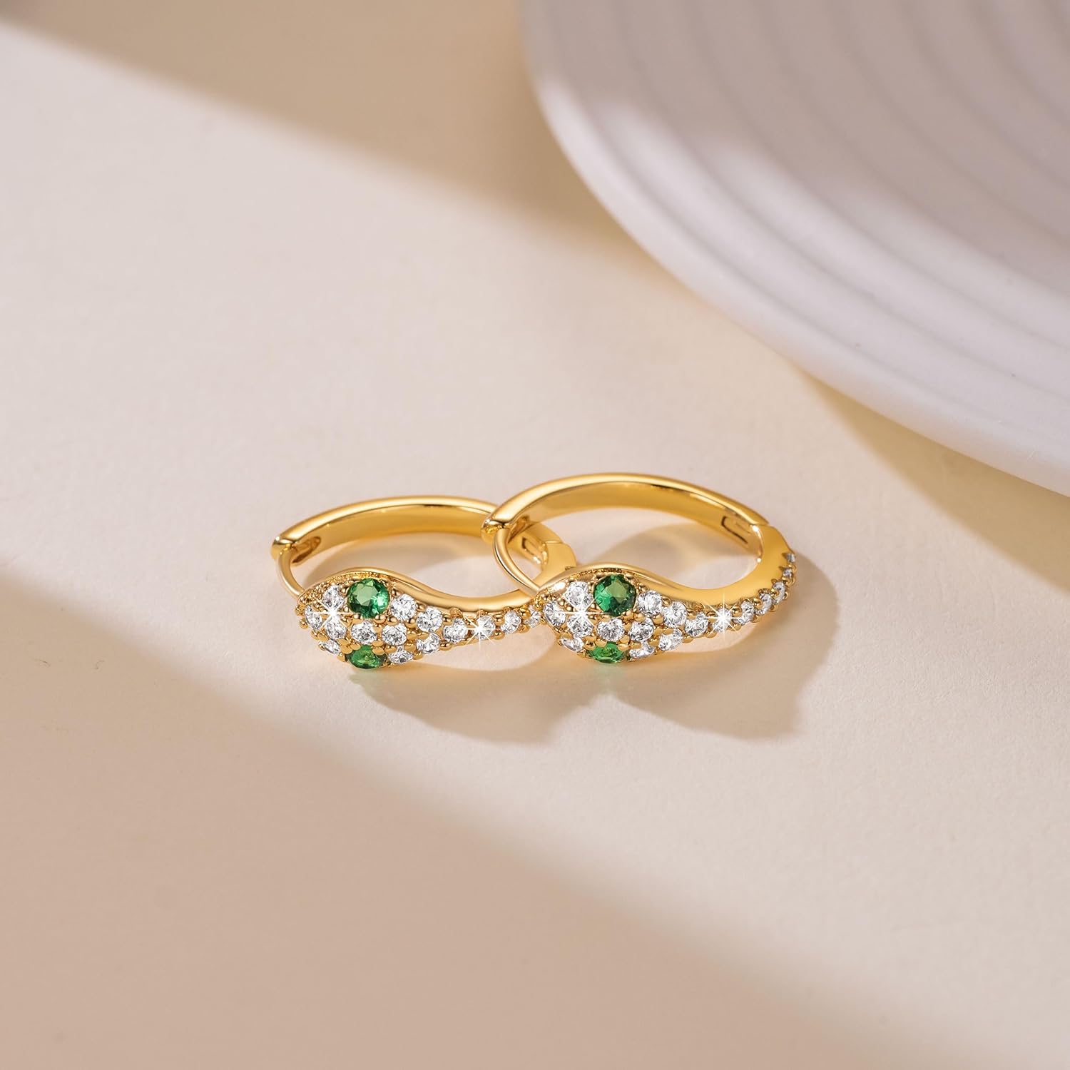 14K Gold Earrings for Womens Gold Hoop Earrings for Women Snake Hoop Earring for Womens Hoops with Retro Cubic Zirconia Snakes Head Wrap Design Unique Snake Hoops Earring for Women