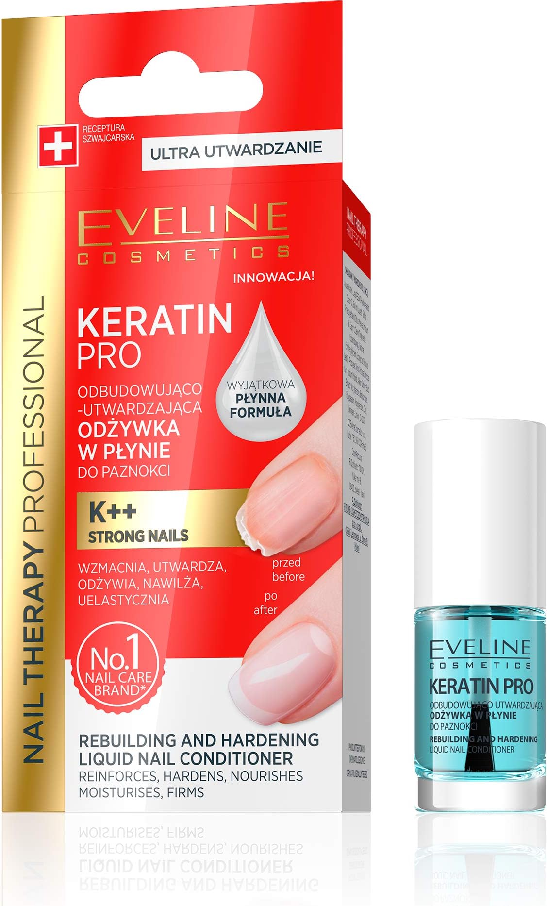 Eveline Cosmetics Nail Therapy Professional Pro Keratin Nail Conditioner - Intensive Nourishing Serum for Damaged, Dry & Brittle Nails, 5 ml