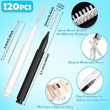 MAPVOLUT 120Pcs Interdental Brush, Braces Brush Toothpicks with Soft Bristles 360 Bendable Floss Heads Dental Brushes Between Teeth Gum Braces Cleaning Kit Oral Tooth Cleaning Tool (Black, White)