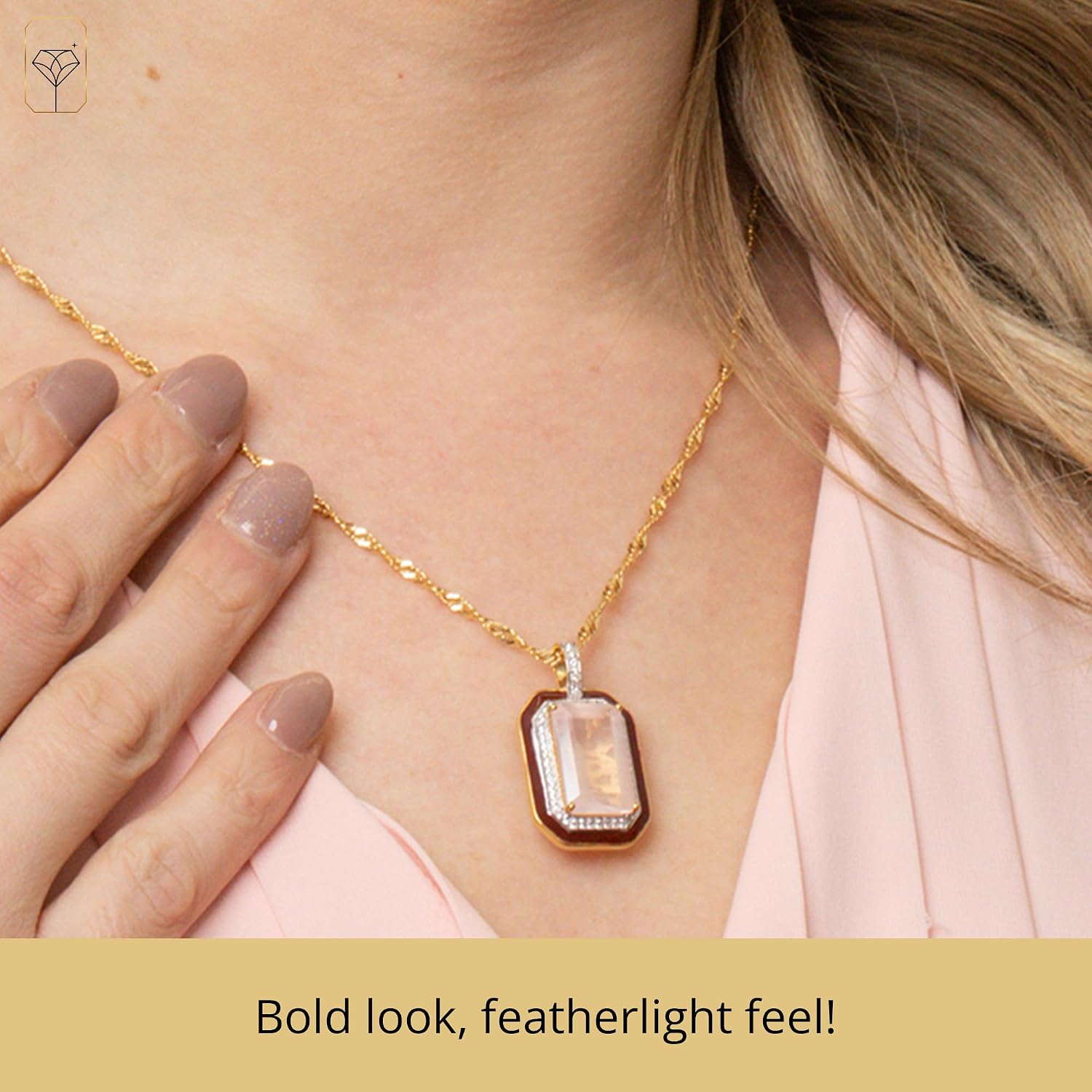 MAX + STONE Genuine Gemstone Statement Jewelry | 14K Gold Plated Sterling Silver Necklace For Women | Hypoallergenic Enamel Pendant