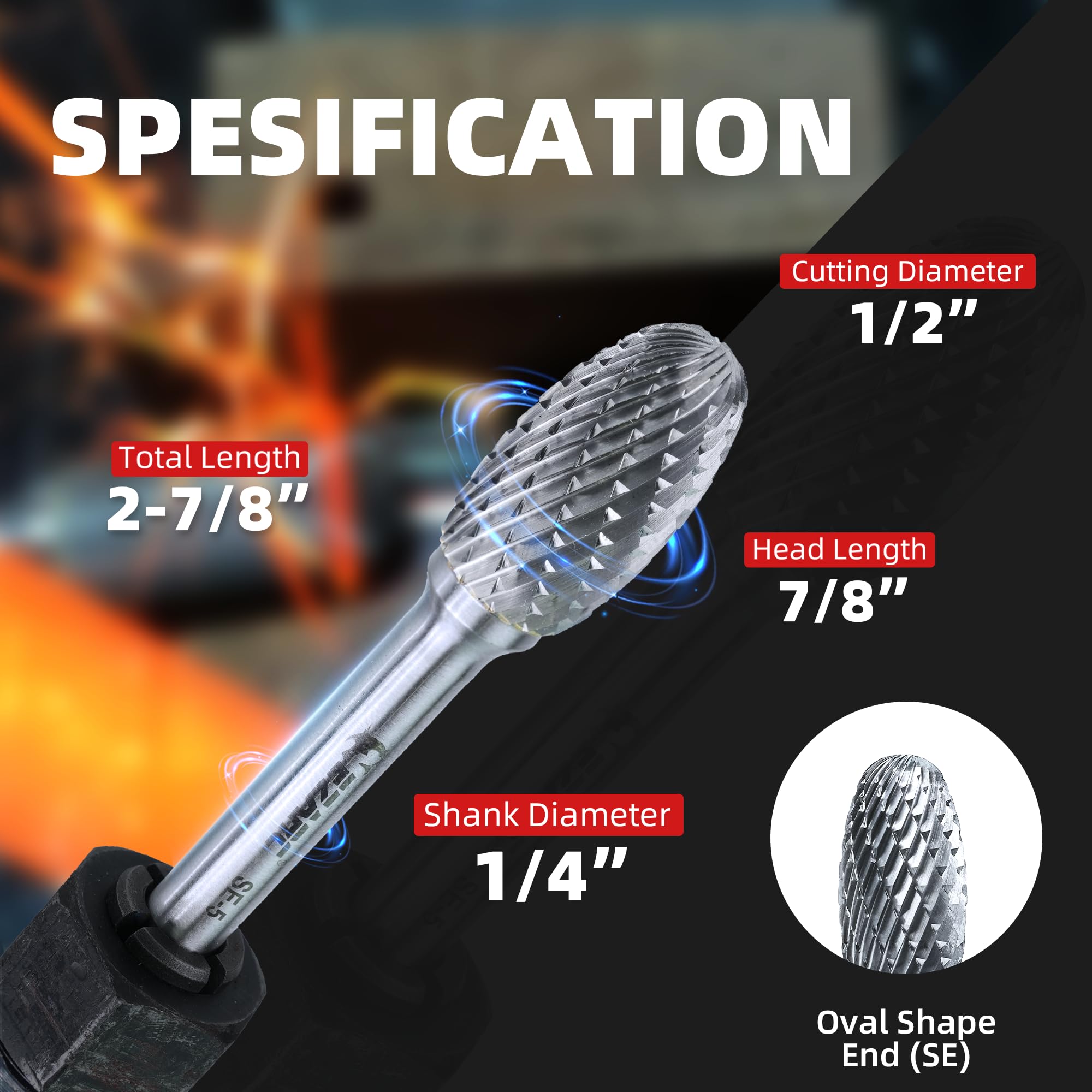 EZARC Frese In Carburo Di Tungsteno - Gambo 1/4", Doppio Taglio, Per Lavorazione Acciaio E Metalli Duri - Foto 8