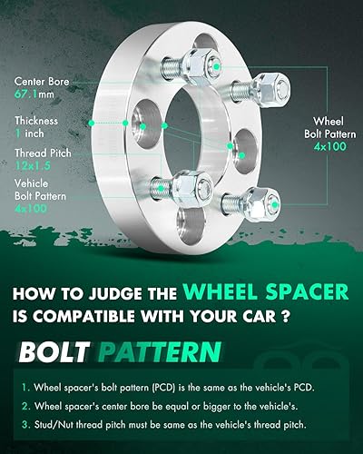 Miniatura 2 de SCITOO 2 adaptadores espaciadores de rueda de 1 pulgada, 4 lengüetas de 0.157 x 3.937 in a 0.157 x 3.937 in con pernos de 12 x 1.5 de 2.642 in,