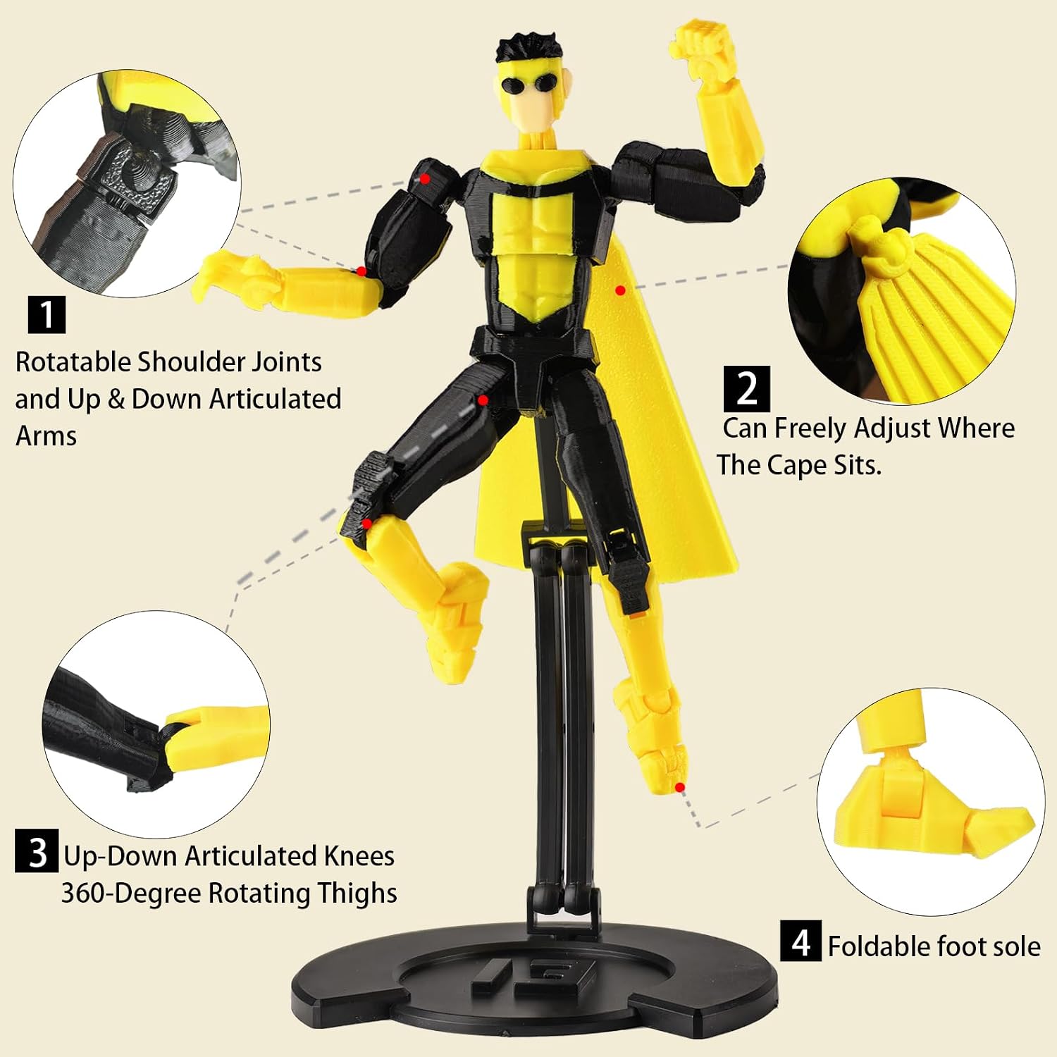 3D Printed T13 Action Figure with Display Stand,Multi-Jointed Movable Modle image 2