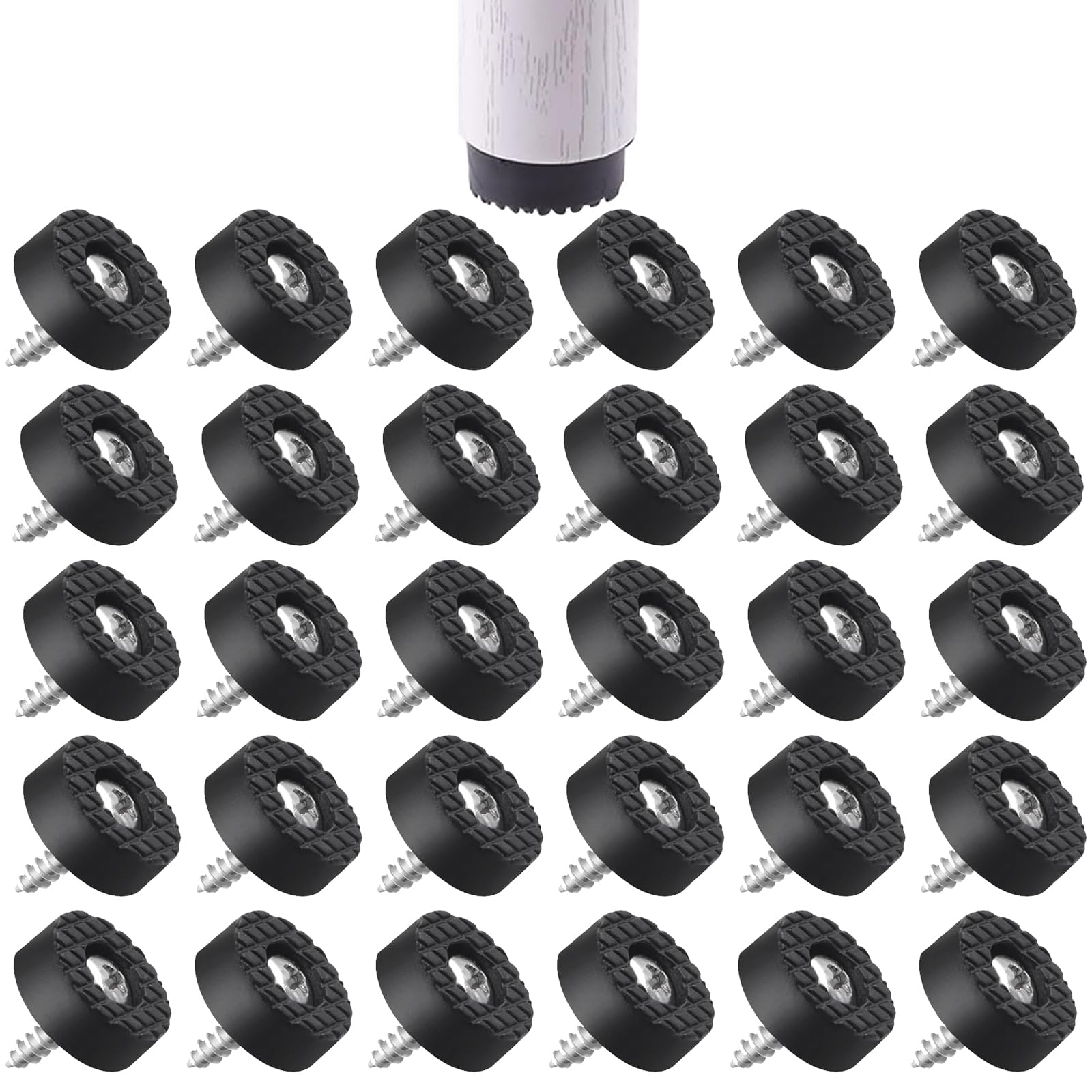 Round Rubber Furniture Leg Pads (30 Pack) - 0.7 Inch Screw On Anti-Slip Floor Protectors, Noise Reducing Chair Leg Pads for Desk, Table, Chair, Sofa, and Wood Floor Protection-image-26