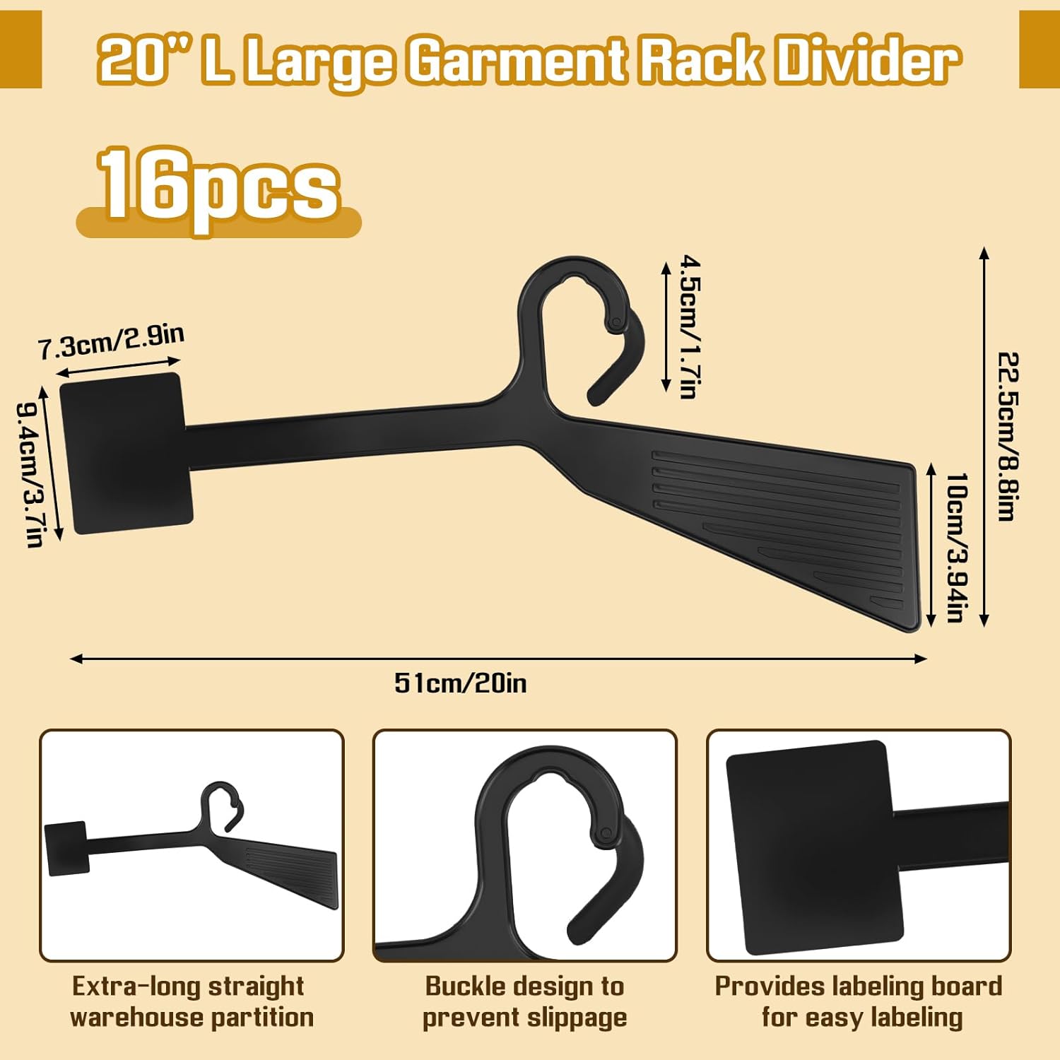 Weysat 16 Pcs Large Garment Rack Divider 20" L Stockroom Rail Divider Buckle Plastic Clothing Rack Tag Dividers for Clothes Organization Sorting Clothing Size and Color for Retail Stores Warehouses