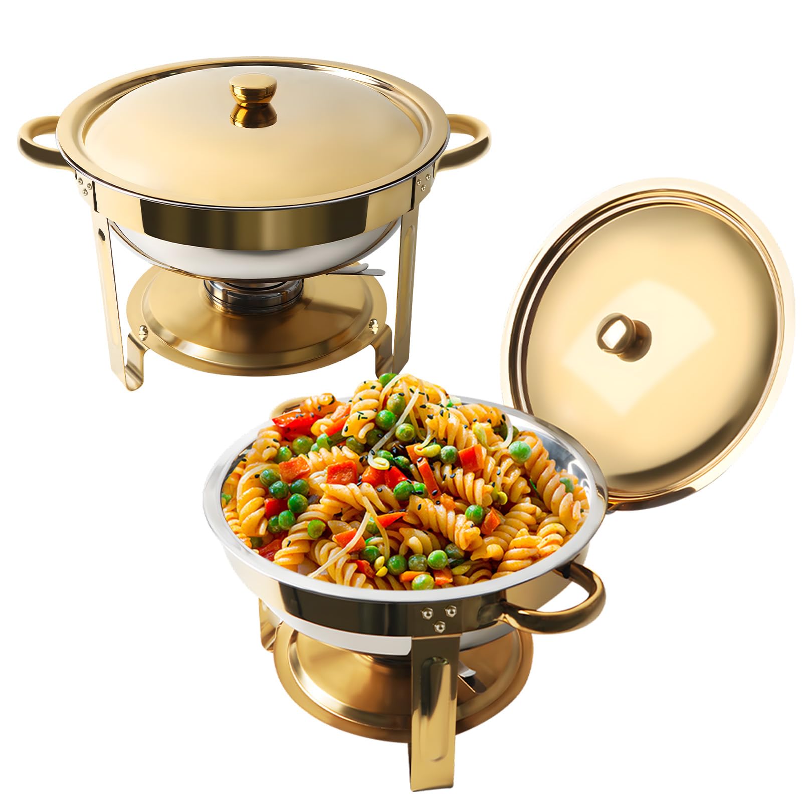 Plat à frire buffet inox or et argent 4,8L de prestige pour réceptions de mariage