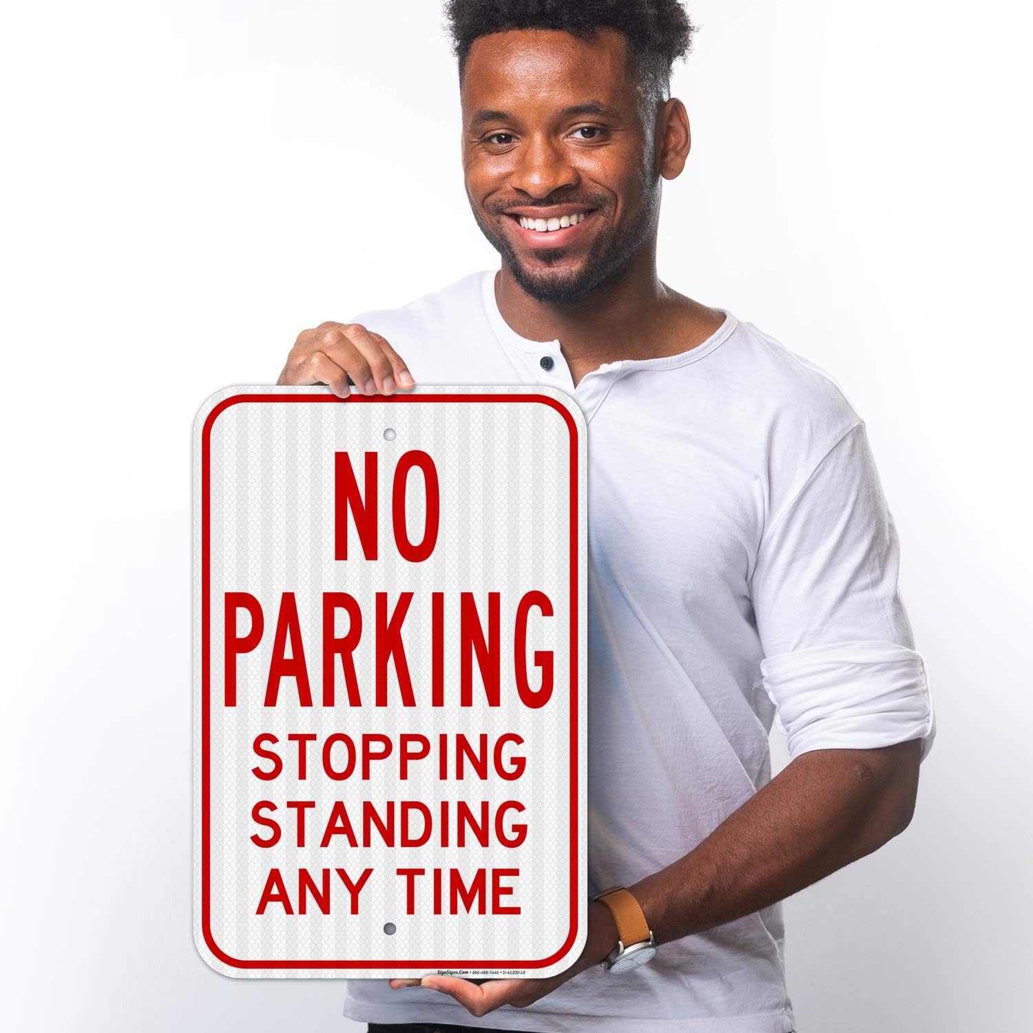 No Parking Stopping Standing Any Time Sign Federal 12" X 18" 3M Prismatic Engineer Grade Reflective Aluminum, for Indoor or Outdoor Use -