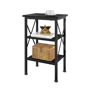 VECELO End Table 24 Tall Living Room Side Tables X-Design Reinforced Bedside Table Nightstands with 3-Tier Storage Shelves