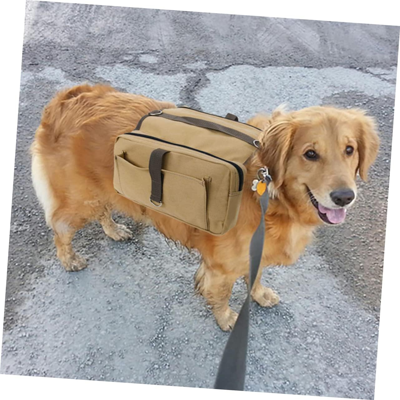 Yardwe Pet Dog Outdoor Backpack Adjustable Canvas Rucksack with Side Pockets for Snacks and Essentials for Travel Hiking and Camping Khaki