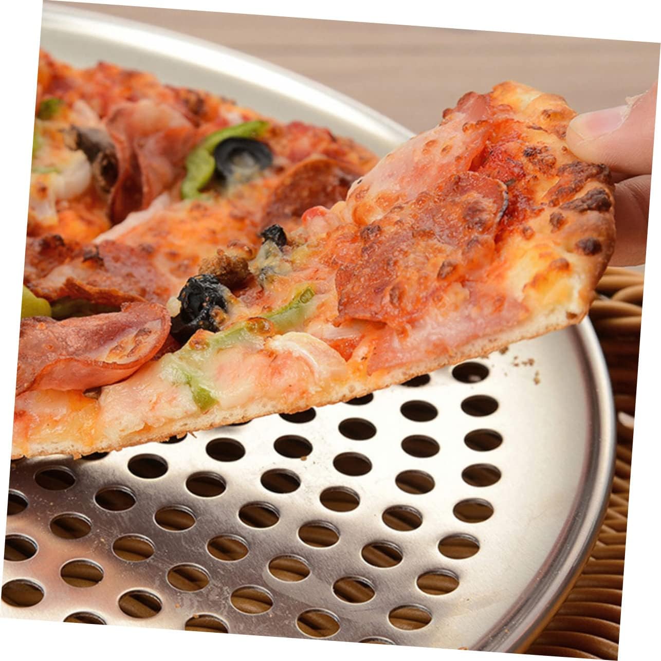 Mobestech 3pcs Pizza Pan Round Baking Crisper Tray Cake Serving Gluten Multi-use Oven Safe Easy Clean