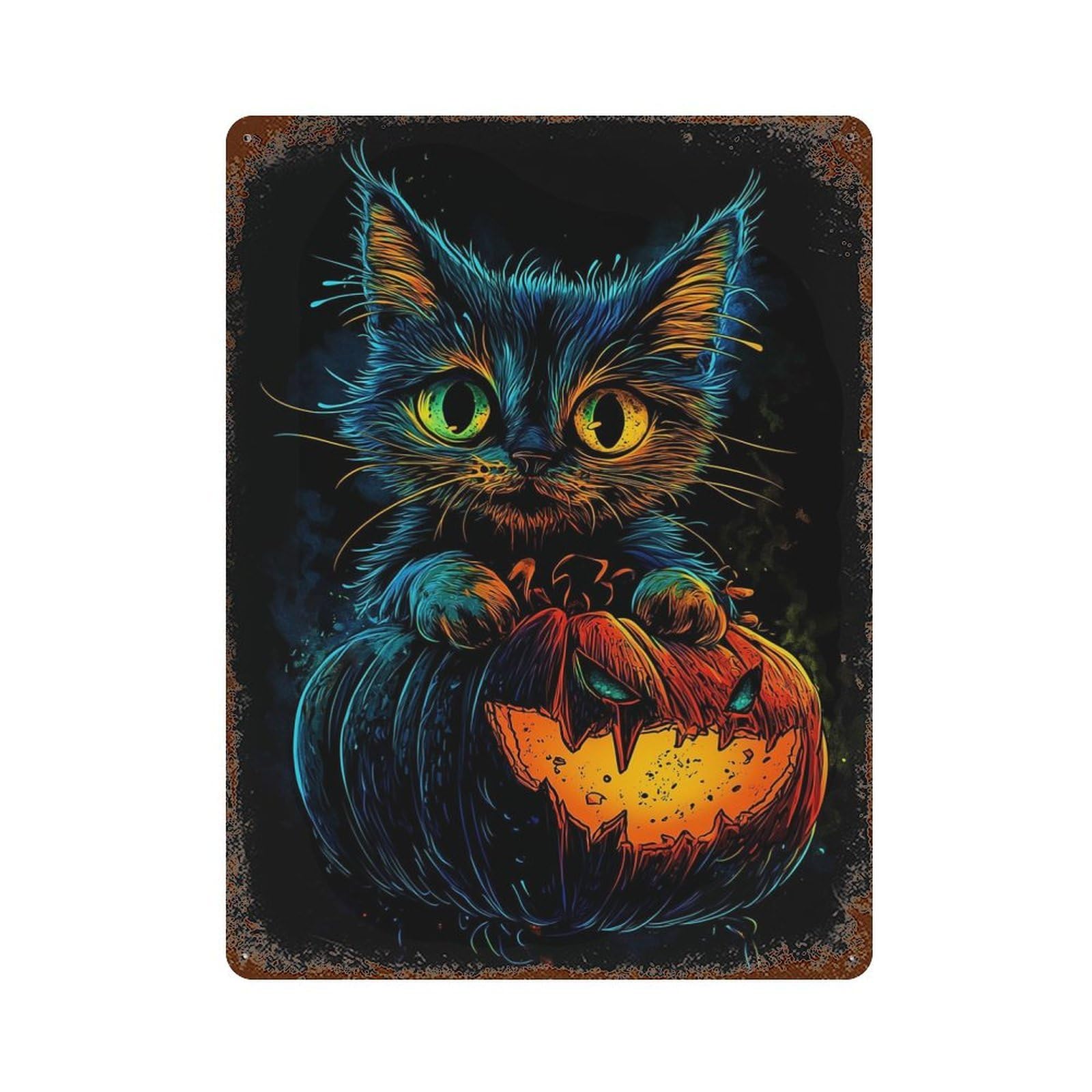 Garage Style The Pumpkin Kitten Rustic Tin Plaque 15.7"x11.8", Classic Wall Plaque for Bar And Workshop
