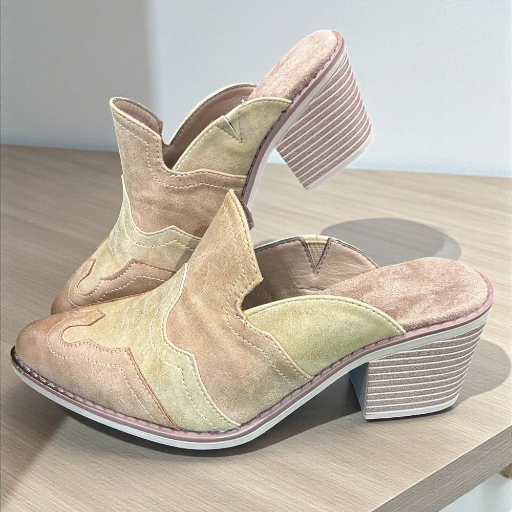 Pierre Dumas Womens Western Mule Shoes Slip-On Clogs with Block Heel