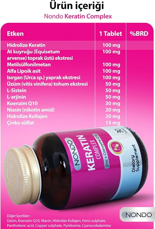 Nondo Keratin Kompleks 30 Tablet (Hydrolize Keratin Biotin At Kuyruğu Isırgan Otu Koenzim Q10)