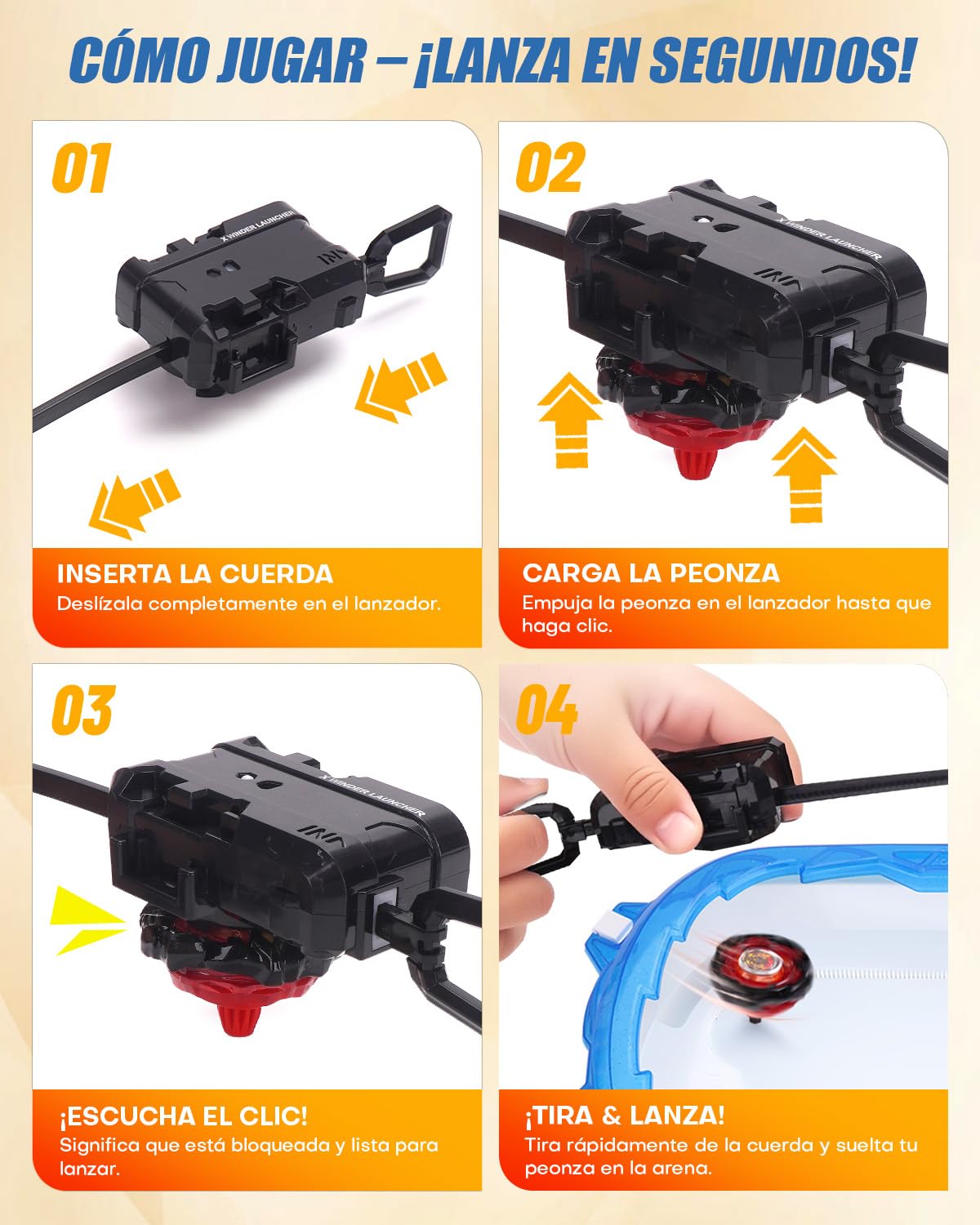 Kit de Inicio X Stadium – Arena con 6 Gyro Tops, 2 Lanzadores, Pista de Aceleración & Techo Protector. Regalo para Niños Desde 6 años