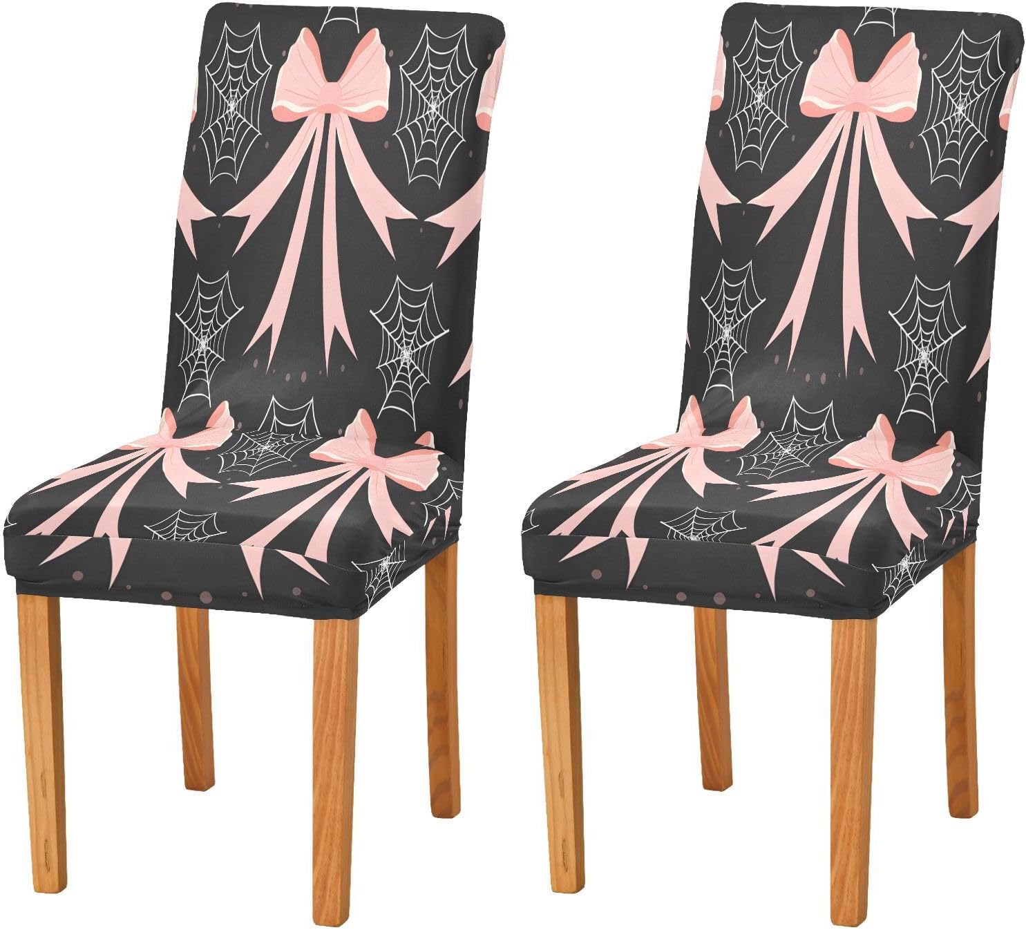 ALAZA Chair Covers for Dining Room, Web Bow Pattern Stretch Chair Cover Sets Chair Protector Removable Washable for Ktichen Restaurant Hotel