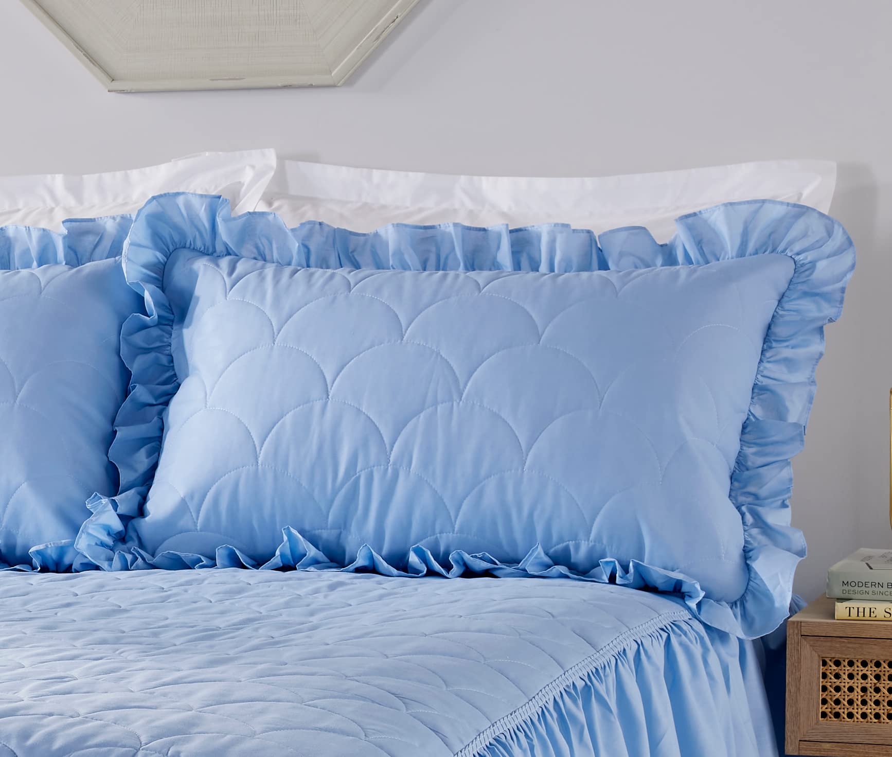 Diana Cowpe 2 Pillow Shams to match BLUE Bedspread - Supersoft Quilted Traditional / *Made in UK*