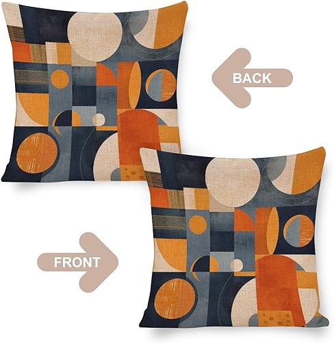 Miniatura 3 de Fundas de cojín grandes para sofá, color azul marino, naranja quemado, geométricas abstractas, 16 x 16 pulgadas, arte abstracto de mediados de