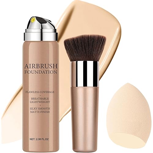 Airbrush Foundation Makeup Spray, Long Lasting Waterproof Full Coverage Foundation for Brighten, Concealer and Hydrating, Natural Matte Finish, Brush and Makeup Sponge Include, 2.36oz (#3 Nude)
