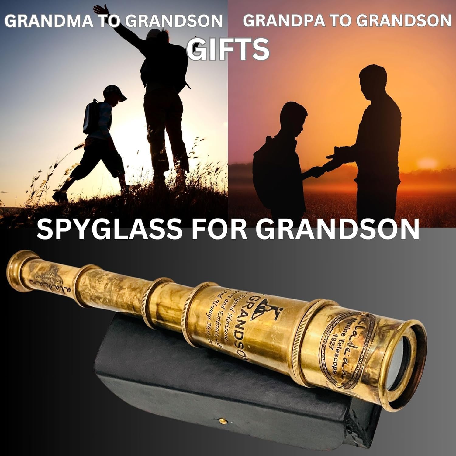 Vintage Brass Spyglass Telescope – Nautical Pirate Monocular Collapsible Scope with Leather Case – Handheld Maritime Optical Brass Scope – Antique Gift for Explorer, Boyfriend, Dad, Kids